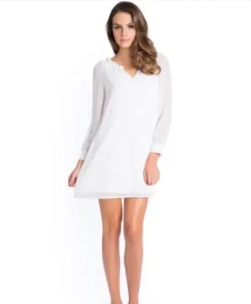 Guess By Marciano Womens XS Ivory Silk Peasant Mini Dress Sheer Sleeve NWT